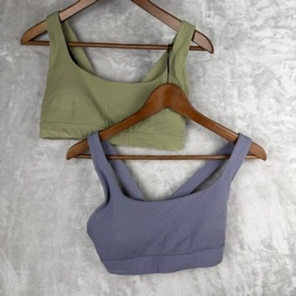 Athleta Ribbed Sports Bra Tank Top Green Lavender Women Size S